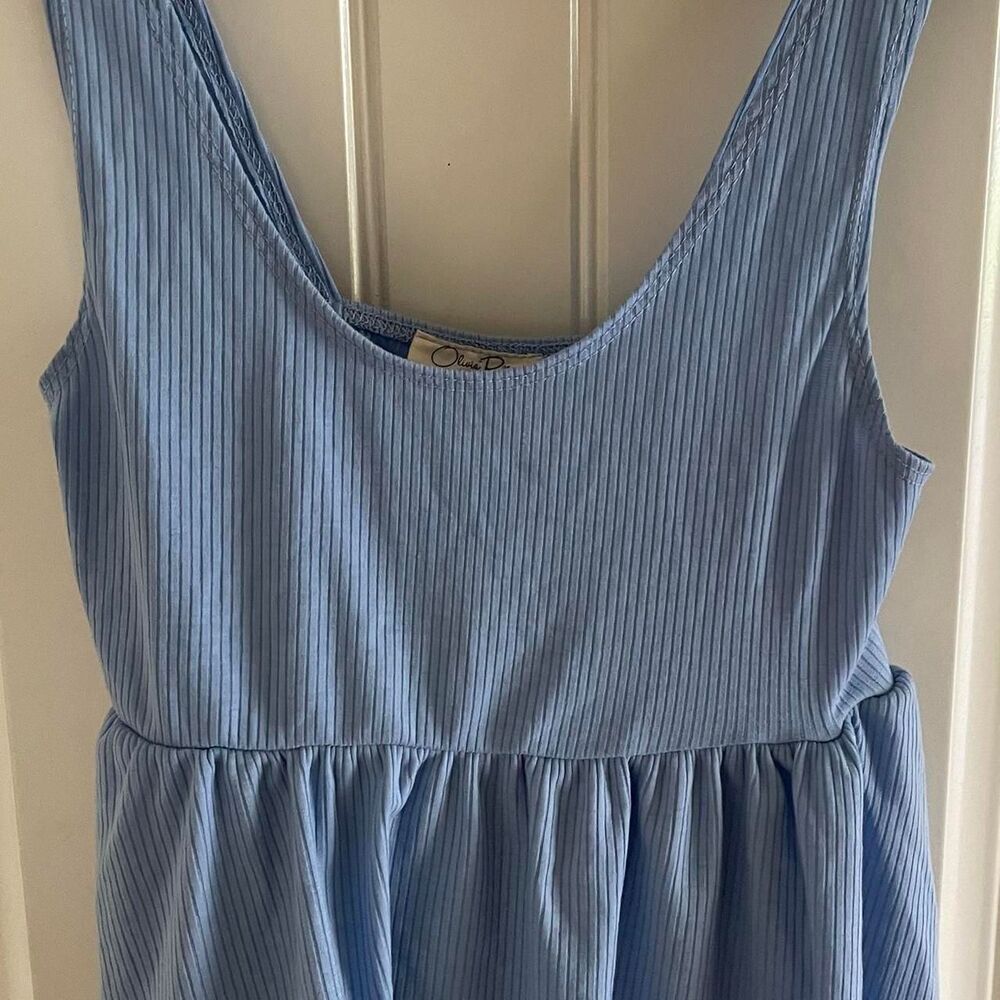 NWT Women's Tank Top Crop Shirt Size Blue Ribbed Ruffle Olivia Rae Y2K